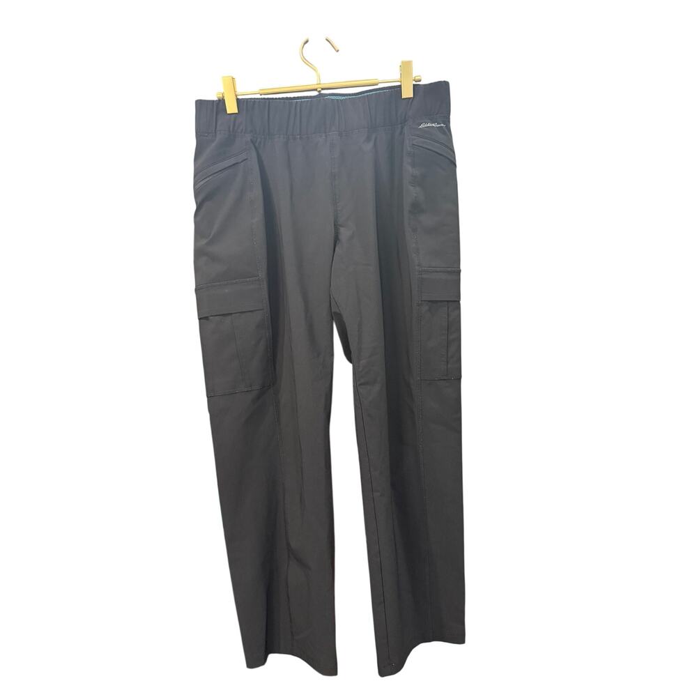 ✨ EDDIE BAUER Black Cargo Utility Pants 10 Crop Hiking Pull On EUC 🏔️